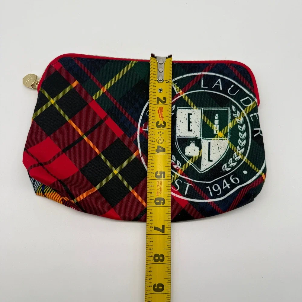 Estee Lauder Makeup Bag Multicolor Plaid Crest Recycled Pouch